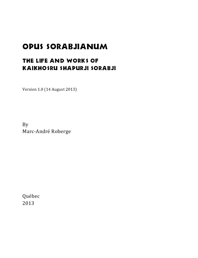 Cover of Marc-Andr&eacute; Roberge&rsquo;s book &ldquo;Opus sorabjianum&rdquo;